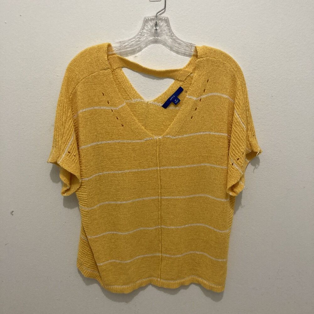 APT 9 yellow white striped dolman sleeves v-neck sweater top M